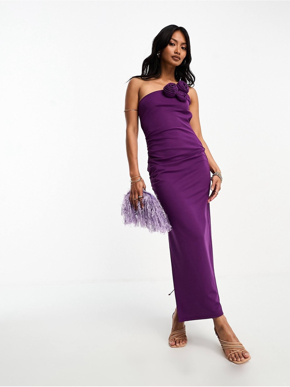 Mango One-Shoulder Purple Maxi Dress